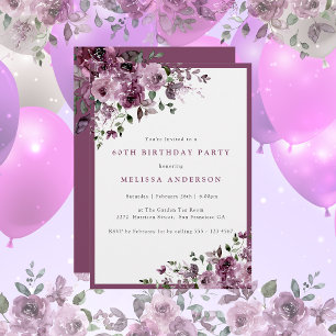 Elegant Purple Floral Any Age Birthday Party Invitation