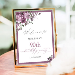 Elegant Purple Floral Any Age Birthday Welcome Poster