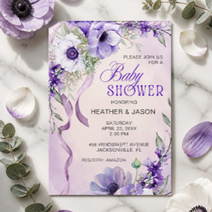 Elegant Purple Floral Baby Shower Invitation