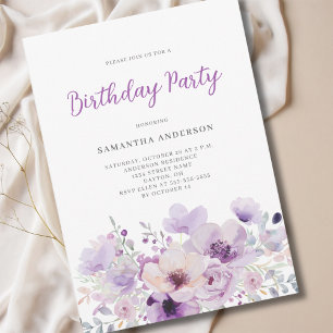 Elegant Purple Floral Birthday Invitation