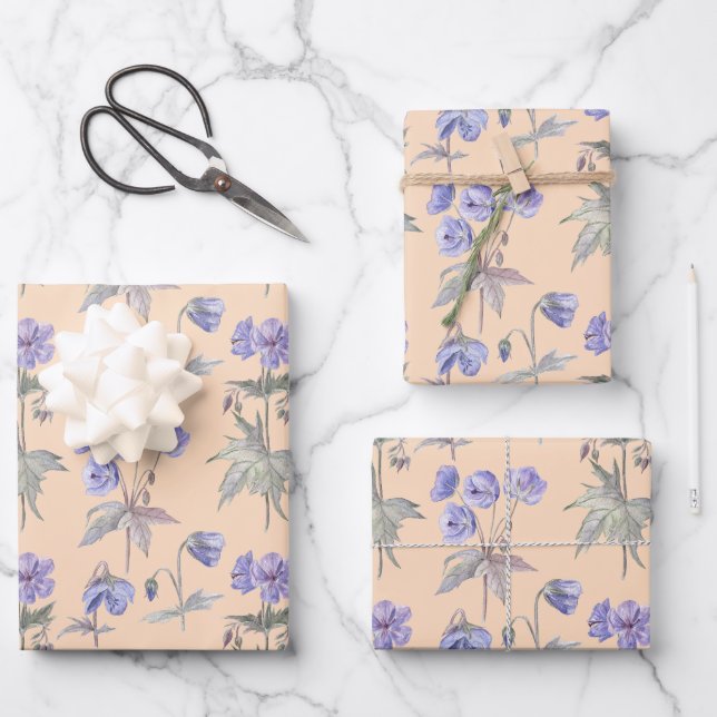 Elegant Purple Floral Birthday Party Baby Shower Wrapping Paper Sheet (Front)