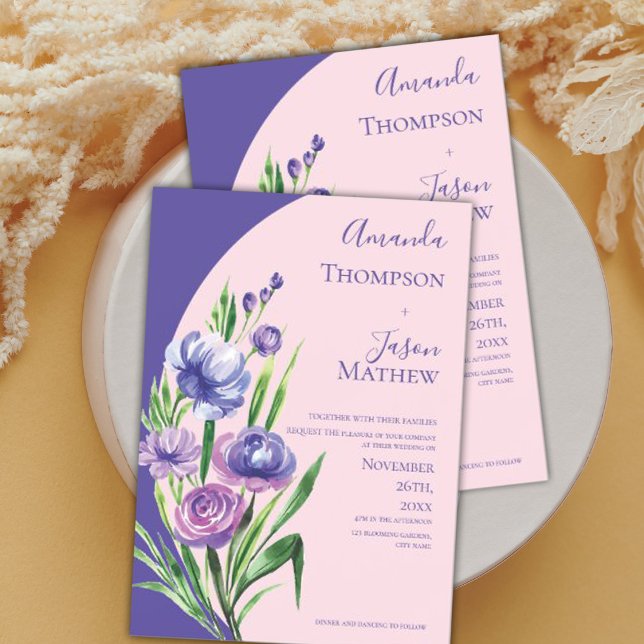 Elegant Purple Floral  Blush Pink Wedding  Magnetic Invitation (Creator Uploaded)