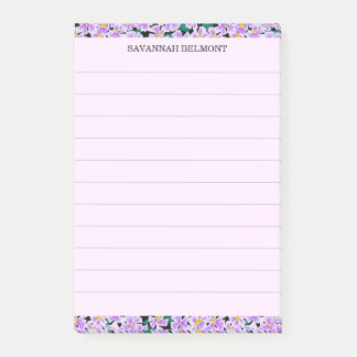 Elegant Purple Floral Border Personalised Lined Post-it Notes