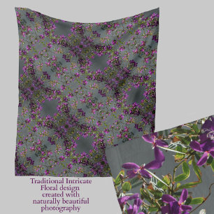 Elegant Purple Floral Botanical Grey Fleece Blanket