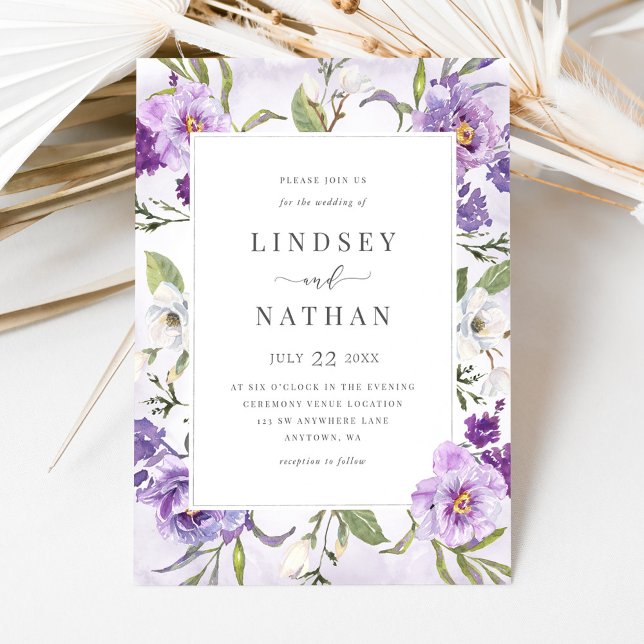 Elegant Purple Floral Botanical Wedding Invitation (Creator Uploaded)