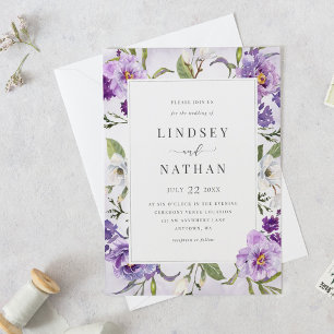Elegant Purple Floral Botanical Wedding Invitation