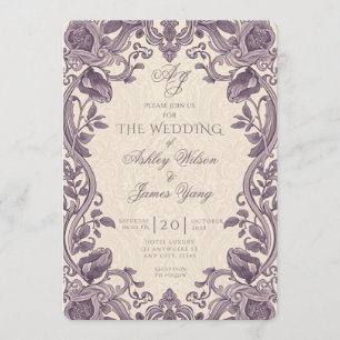 Elegant Purple Floral Botanical Wedding Invitation