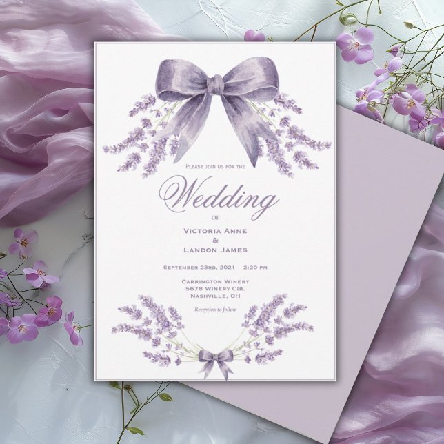Elegant Purple Floral & Bow Wedding Invitation (Creator Uploaded)