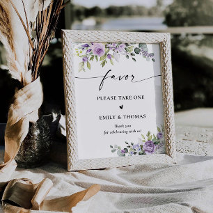 Elegant Purple Floral Bridal Shower  Favour Sign
