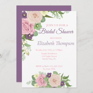 Elegant Purple Floral Bridal Shower Invitation