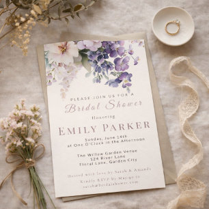 Elegant Purple Floral Bridal Shower Invitation