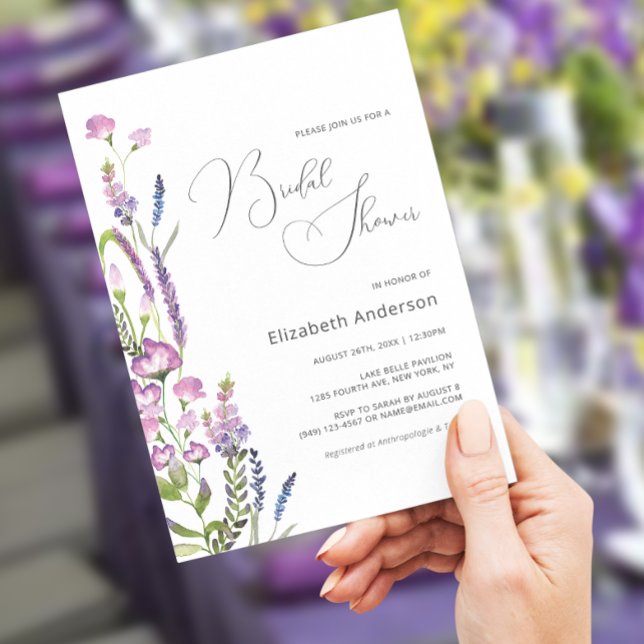 Elegant Purple Floral Bridal Shower Invitation (Creator Uploaded)