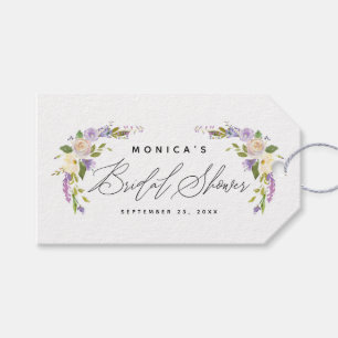 Elegant Purple Floral Bridal Shower Script Gift Tags