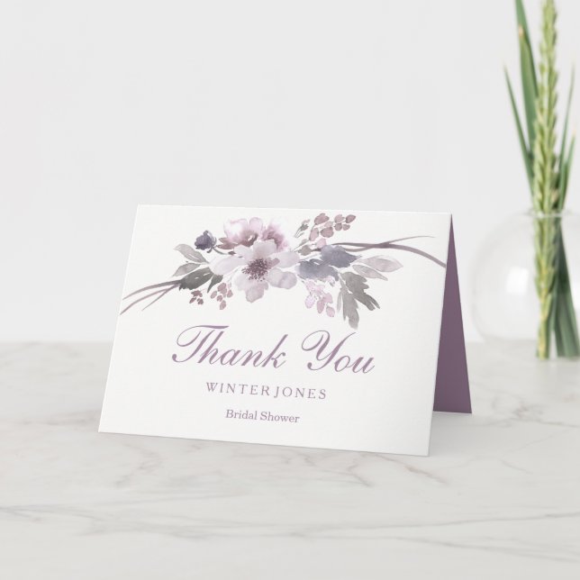 Elegant Purple Floral Bridal Shower Thank You Card (Front)