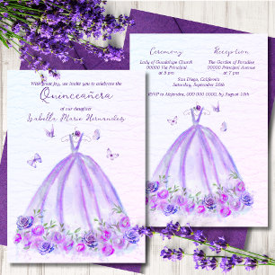 Elegant Purple Floral Butterflies Quinceañera Invitation