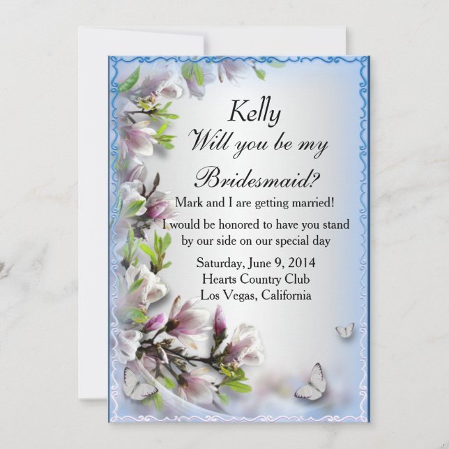 Elegant Purple Floral Butterfly Bridesmaid Card (Front)