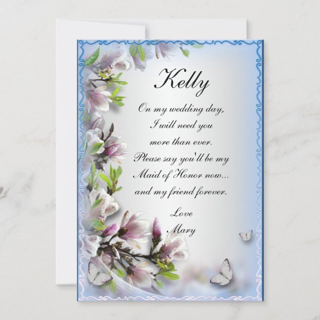Elegant Purple Floral Butterfly Maid Of Honour Car Invitation (Front)