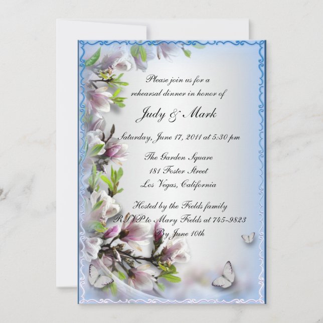 Elegant Purple Floral Butterfly Rehearsal Dinner Invitation (Front)