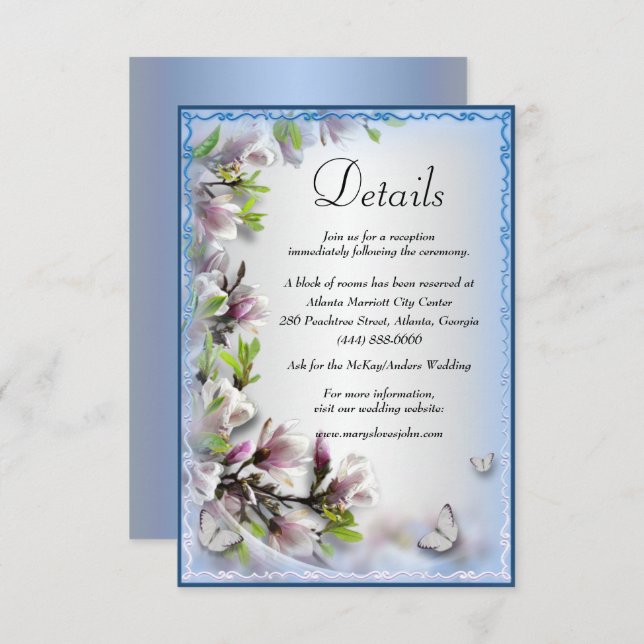 Elegant Purple Floral Butterfly Wedding Details Enclosure Card (Front/Back)