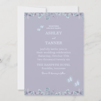 Elegant Purple Floral Butterfly wedding invitation