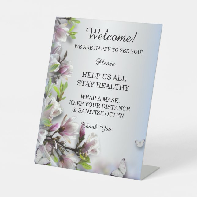 Elegant Purple Floral Butterfly Wedding Safety  Pedestal Sign (Front)