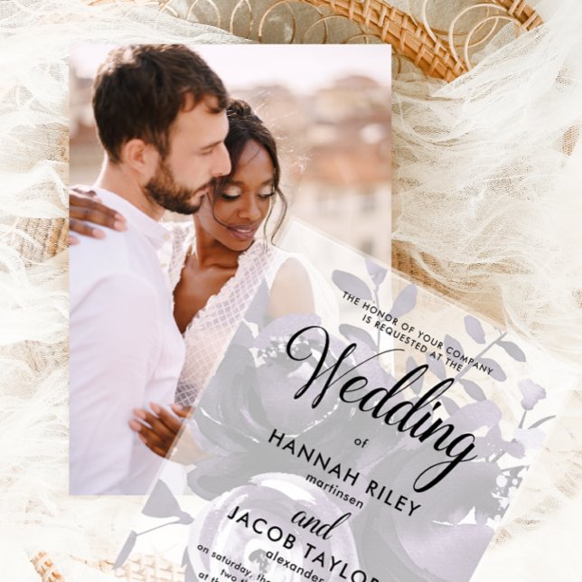 Elegant Purple Floral Calligraphy Wedding Acrylic Invitations (Creator Uploaded)