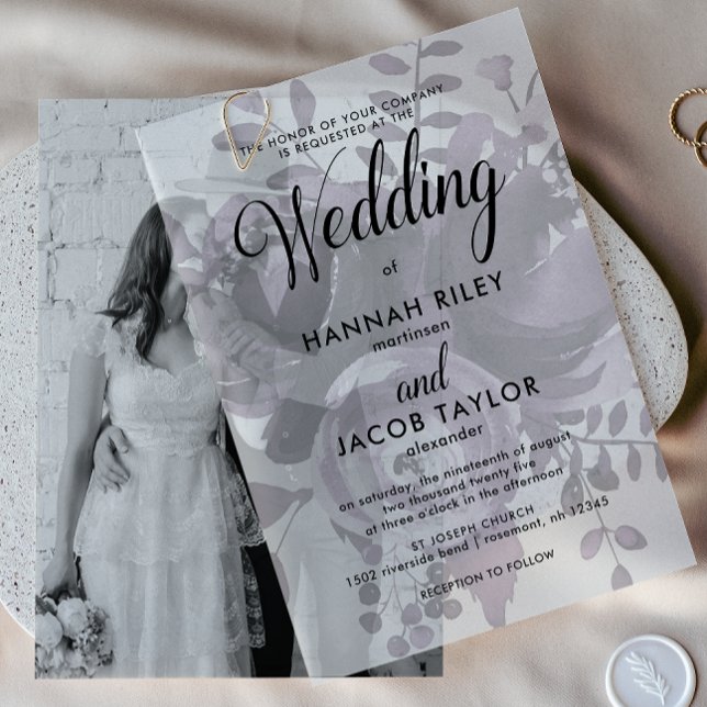 Elegant Purple Floral Calligraphy Wedding Vellum Invitations (Creator Uploaded)