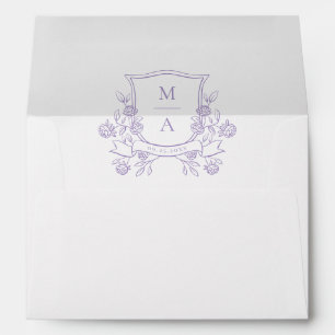 Elegant Purple Floral Crest Monogram Wedding Envelope