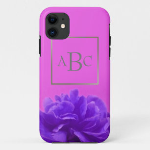 Elegant Purple Floral Custom Silver Initial iPhone 11 Case