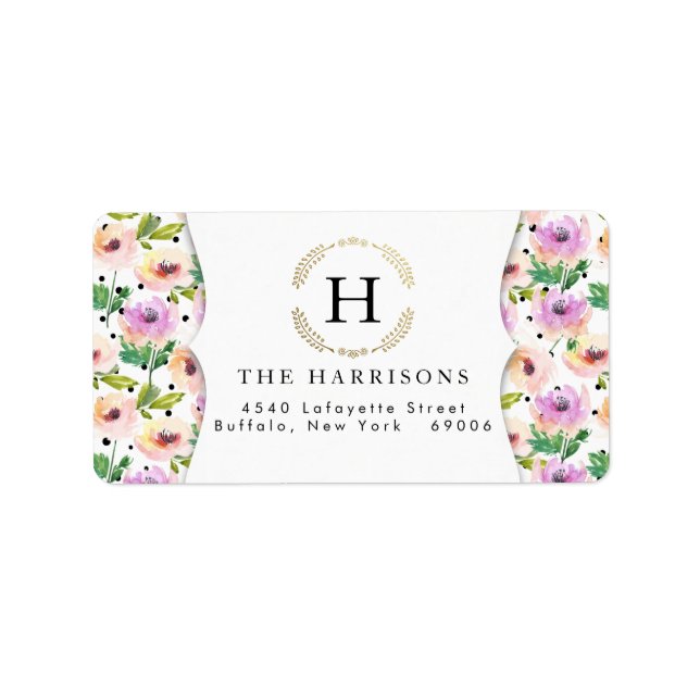Elegant Purple Floral Dalmatian Dots Personalised Label (Front)