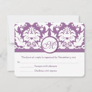 Elegant Purple Floral Damask RSVP Card