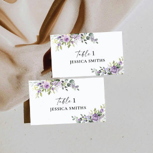 Elegant Purple Floral Flat Place Card