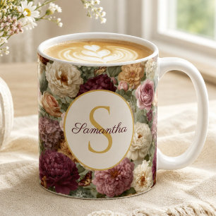 Elegant Purple Floral Gift for Her Name Coffee Mug