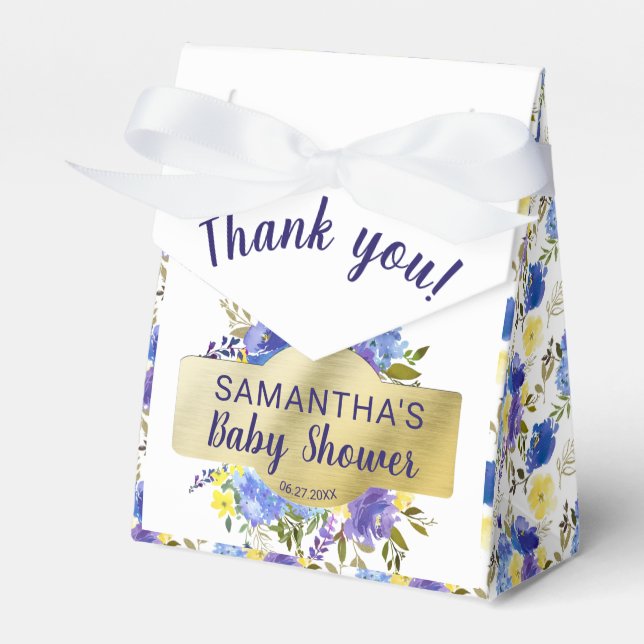 Elegant Purple Floral Gold Baby Shower Favour Box (Front Side)
