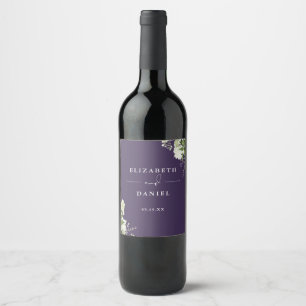 Elegant Purple Floral Greenery Wedding Wine Label
