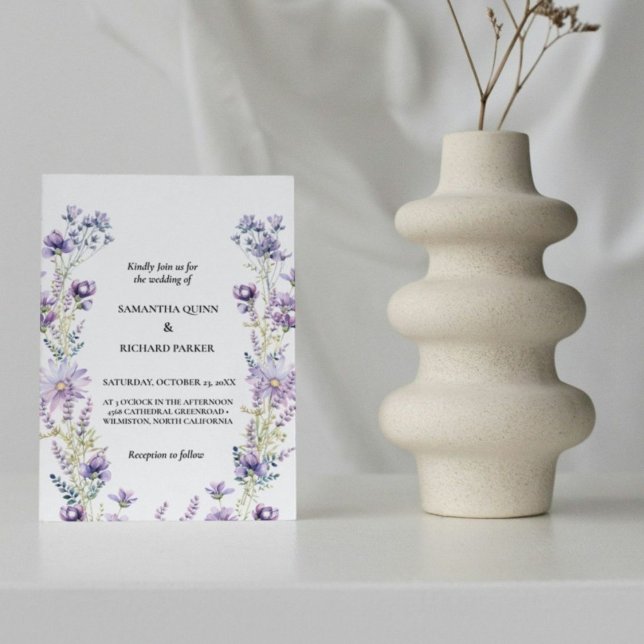 Elegant Purple Floral Greenery Wildflower Wedding Invitation (Creator Uploaded)
