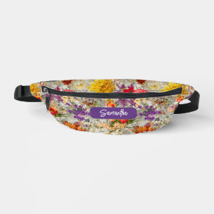 Elegant purple floral grey pattern monogram sling bum bags