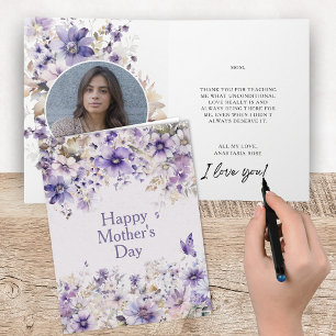 Elegant Purple Floral Happy Mother's Day Keepsake Card