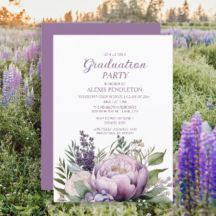 Elegant Purple Floral High School Graduation Invitation