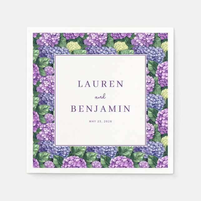 Elegant Purple Floral Hydrangea Napkin (Front)