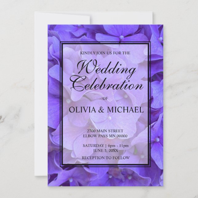 Elegant purple floral hydrangea Wedding Invitation (Front)