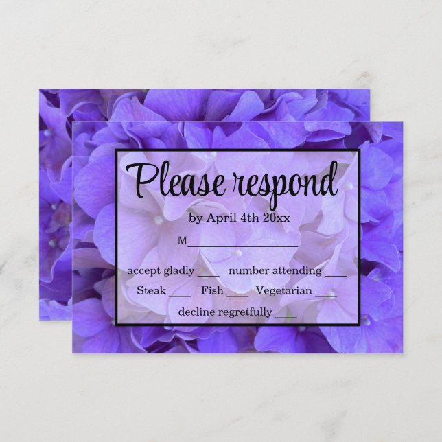 Elegant purple floral Hydrangeas Lavender RSVP (Front/Back)