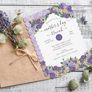 Elegant Purple Floral Lace Mother's Day Brunch Invitation