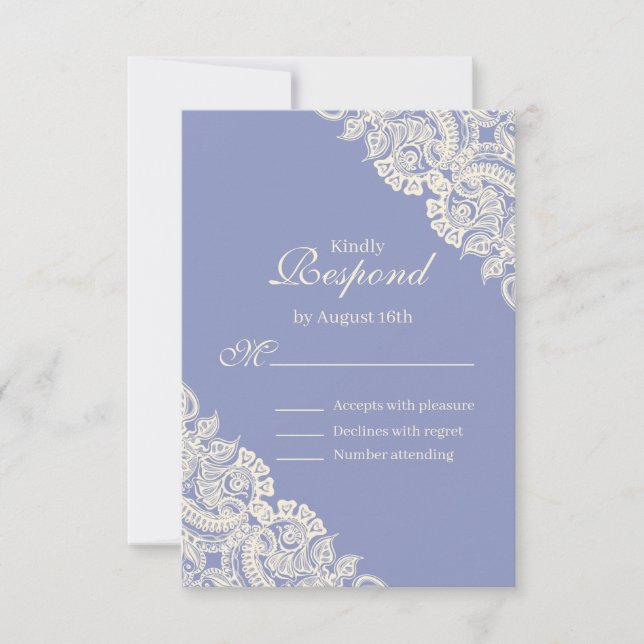Elegant Purple Floral Lace Response Card (Front)