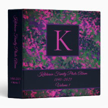 Elegant Purple Floral Leafy Monogram Family Photo