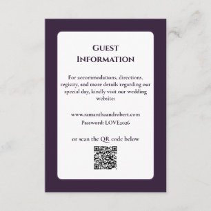 Elegant Purple Floral Line Art QR Code Wedding Enclosure Card