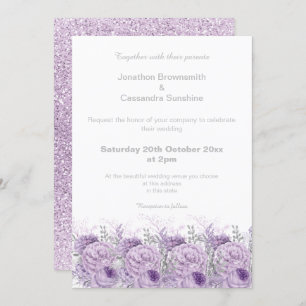 ELEGANT PURPLE FLORAL  MARBLE GLITTER WEDDING INVITATION