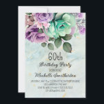 Elegant Purple Floral Mint Green 60th Birthday  Invitation<br><div class="desc">60th birthday party invitation with elegant butterflies and purple watercolor floral on mint green. Contact me for assistance with your customisations or to request additional matching or coordinating Zazzle products for your celebration.</div>