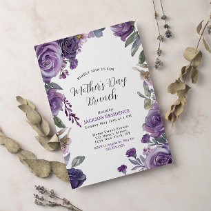 Elegant Purple Floral Mother's Day Brunch Invitation