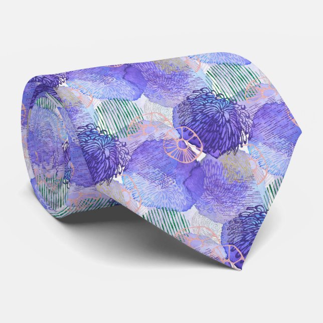 Elegant Purple Floral Necktie (Rolled)